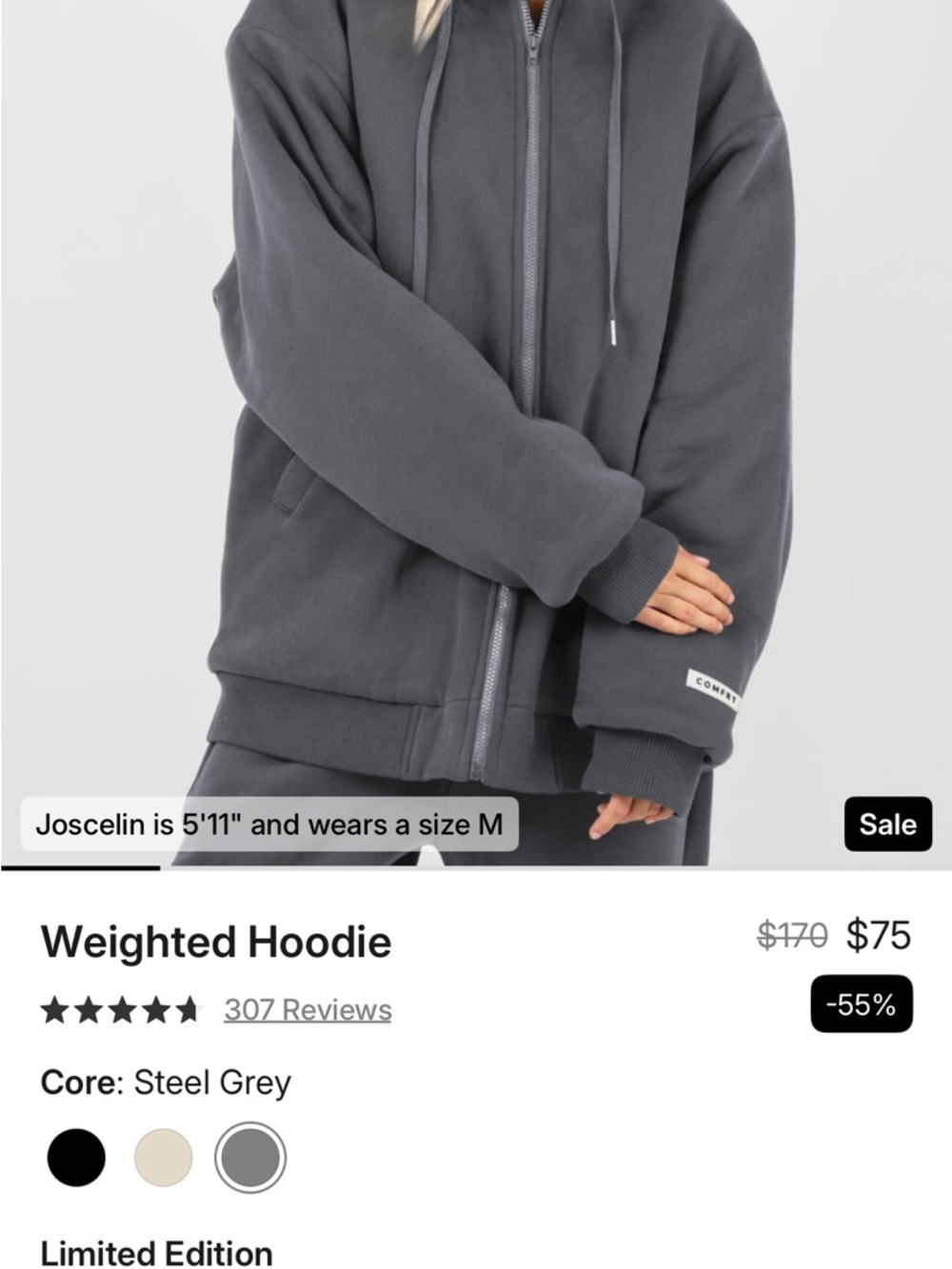 Comfrt Steel Grey Weighted Hooded Jacket